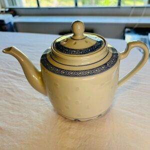 Blue Trim Porcelain Teapot blue and white